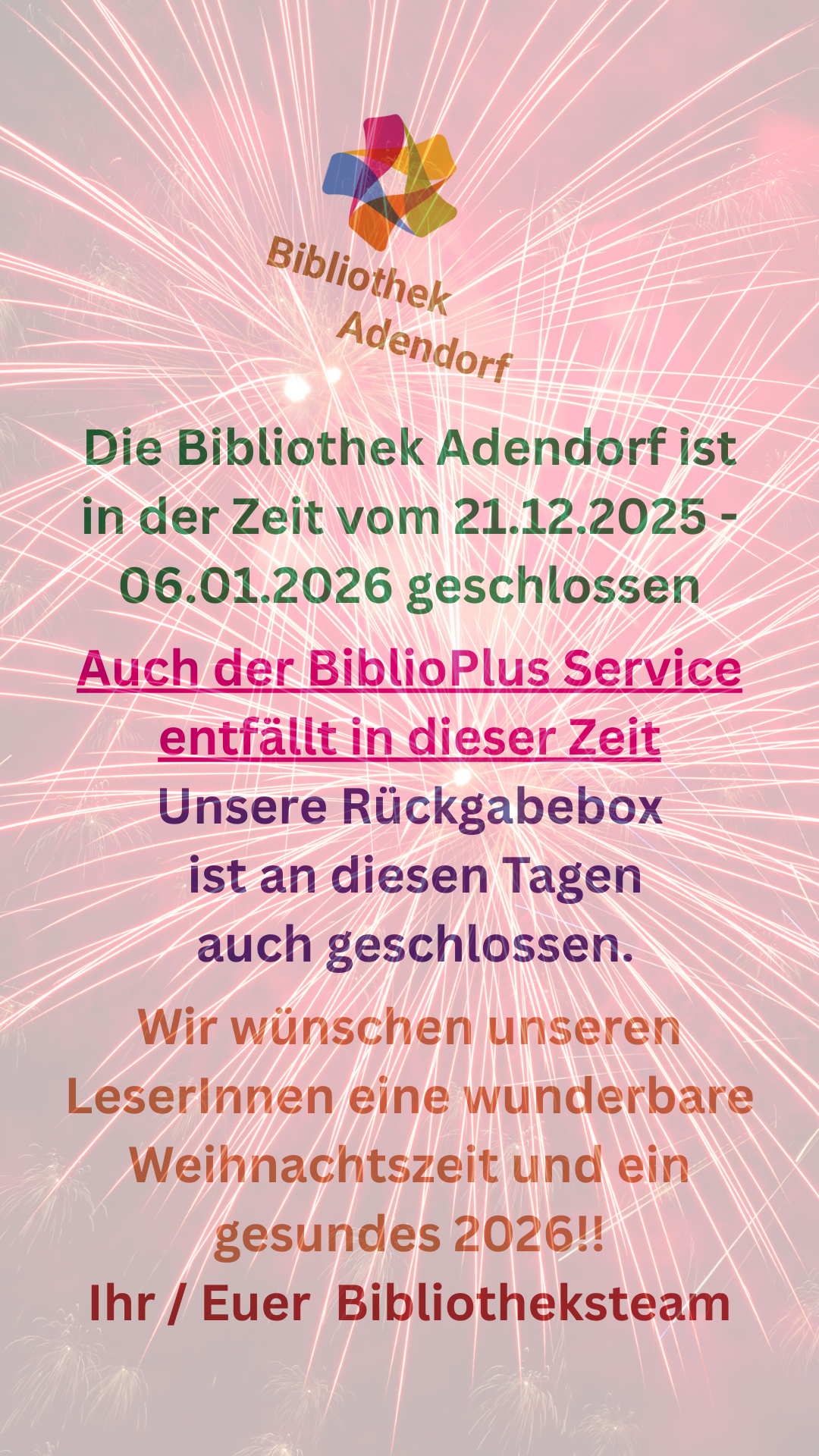 Schließung Weihnachtsschließung 2025